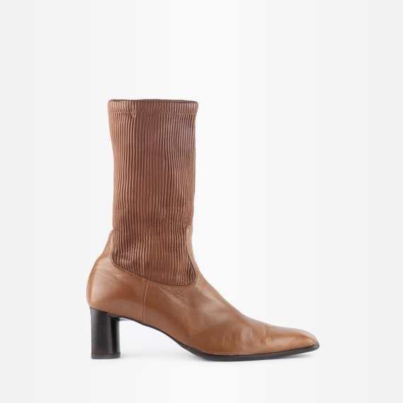90s Boots, 90s Sock Boots, Leather Sock Boots, Squ