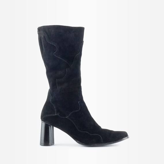 90s Boots, Suede Boots, Block Heel Boots, Square T