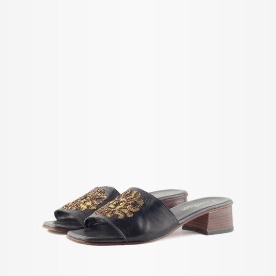 90s Mules, 90s Sandals, Block Heel Mules, Leather