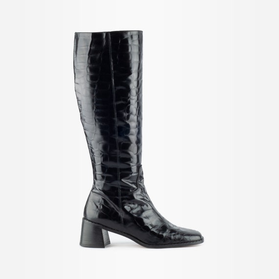 90s Knee High Boots, Knee High Boots, Mock Croc Bo