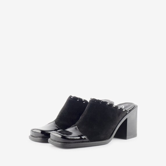 Black Suede Mules, Western Style Mules, Square Toe