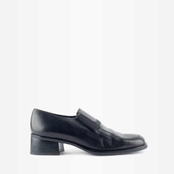 90s Shoes, 90s Loafers, Leather Loafers, Block Hee