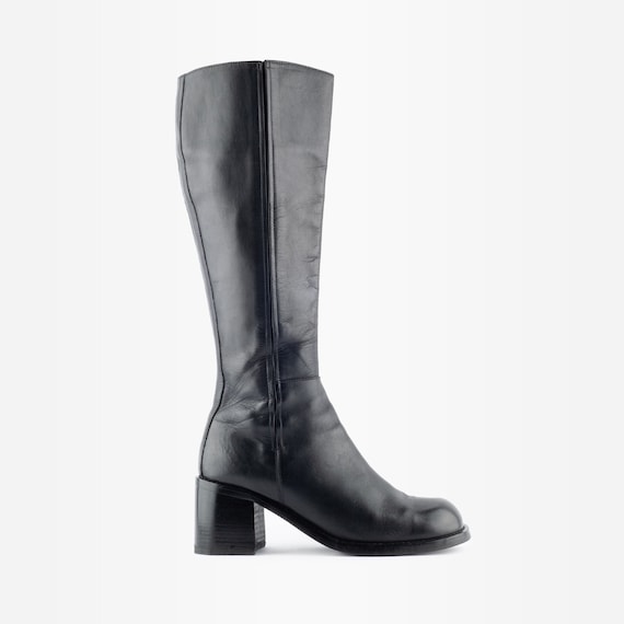90s Knee High Boots, Chunky Leather Boots, 90s Boo