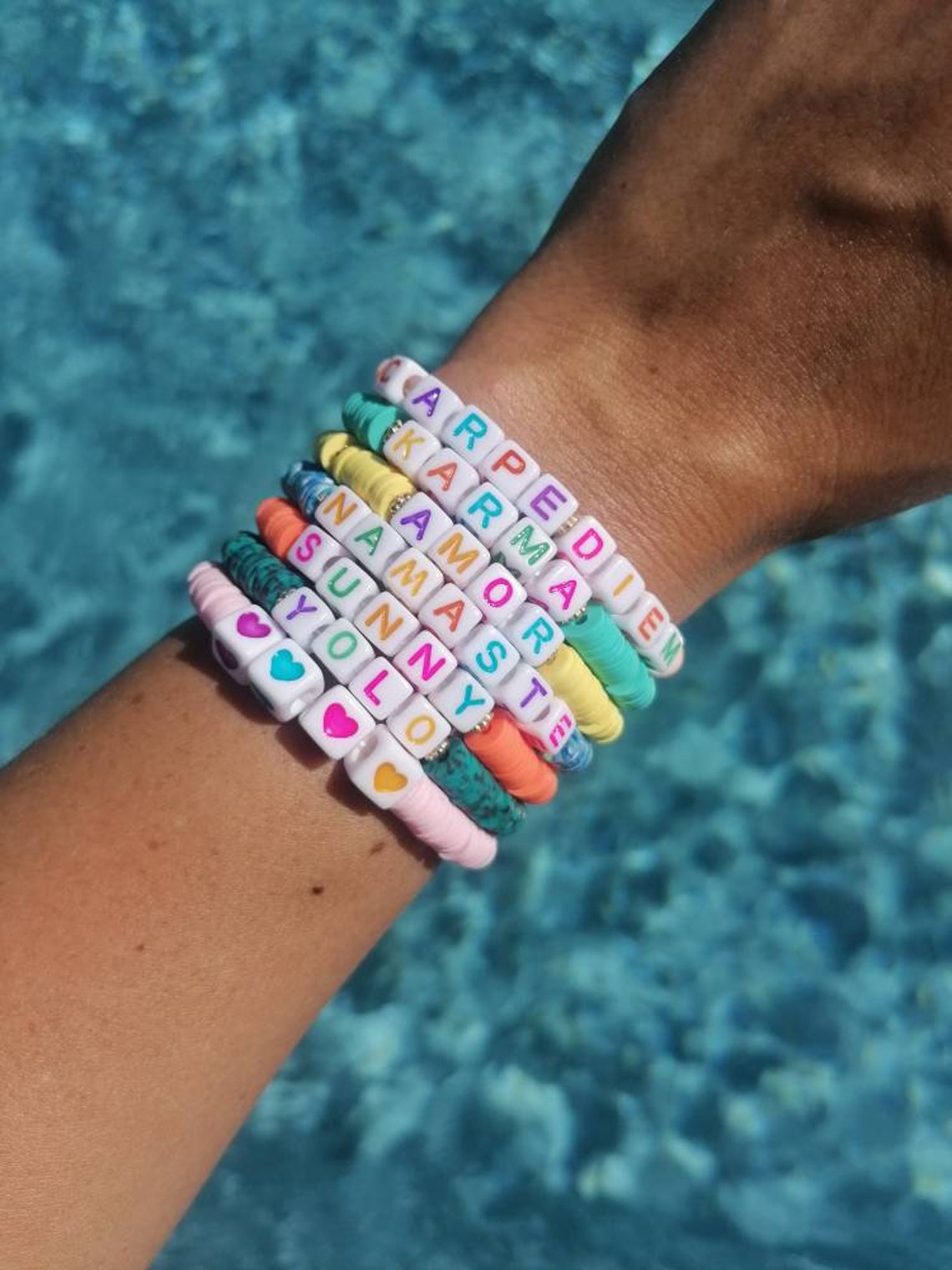 Bracelets heishi élastiques à messages personnalisés Etsy France