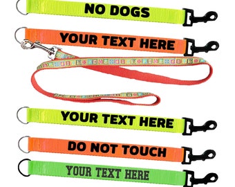 Custom wording, personalised Leash Extension, Hi vis Dog Lead  - Personalised Dog Safety, No Dogs