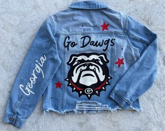 Custom Georgia Bulldogs Painted Denim Jacket – Game Day Fan Apparel, College Football Gift, UGA Spirit Wear