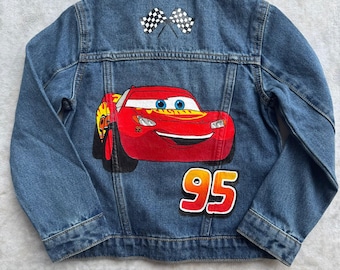 Lightning McQueen Denim Jacket \ Kids Jackets \ Hand painted Jacket \ Gift Ideas \ Gift for Her \ Kids Gifts \ Kids Clothing