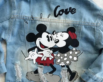 Disney spijkerjasje \ Disney \ Minnie en Mickey \ geverfd spijkerjack \ Disney-outfit \ Disney-kleding \ Disney-jack \ Minnie Mickey
