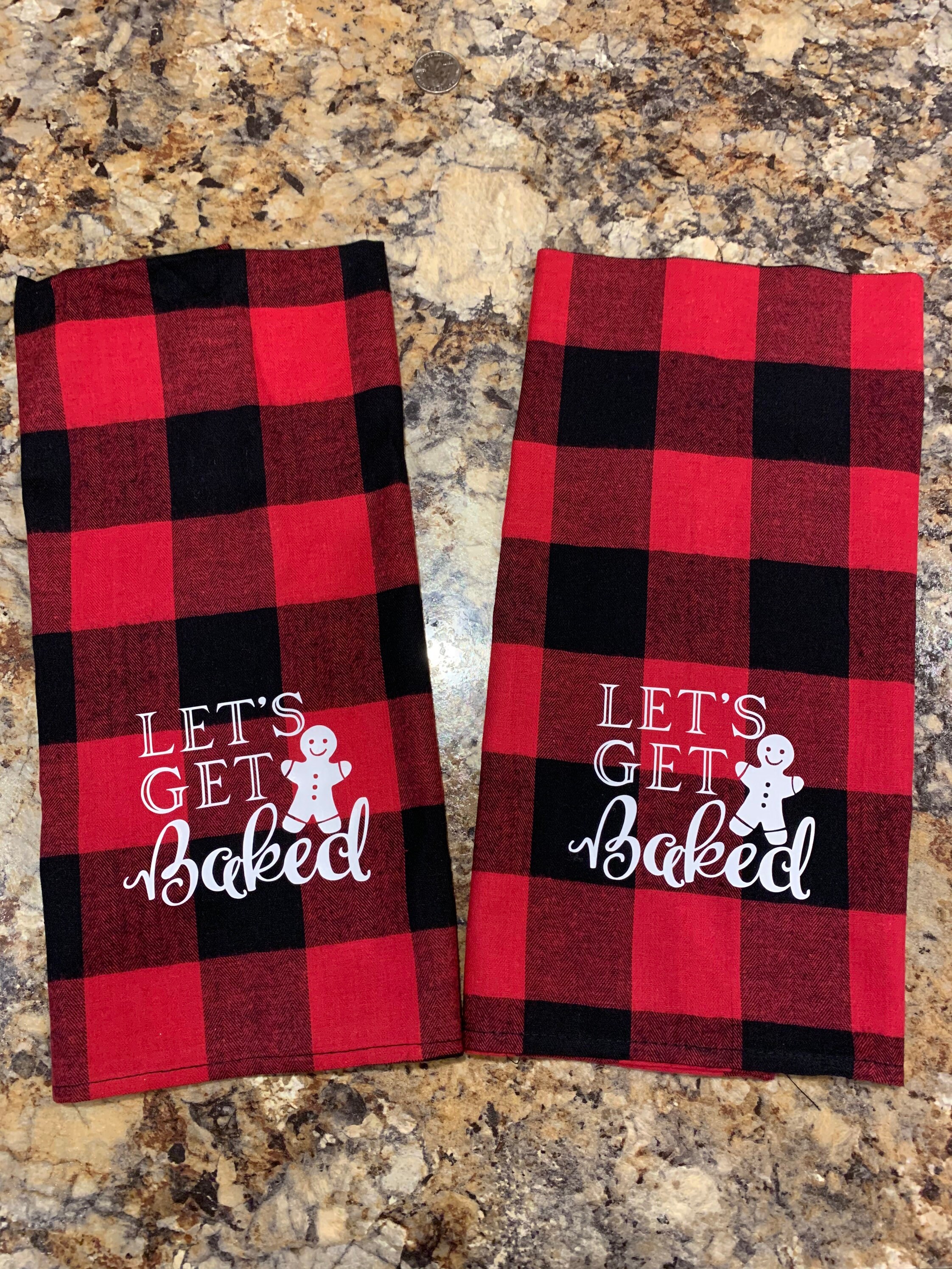 Lets Get Baked Red Buffalo Plaid Dish Towel Etsy