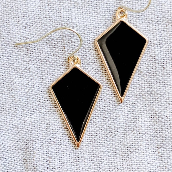 Black Dagger Earrings, Black Triangle Earrings, Black Enamel Earrings, Sleek Earrings, Minimalist Earrings, Punk Rock Earrings, 90s Style