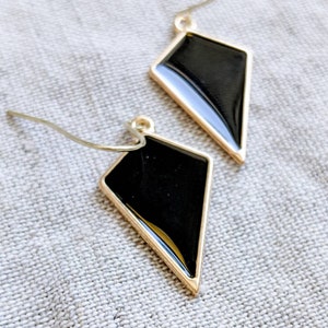 Jet Black Enamel Triangle Earrings: Vintage Goth Style