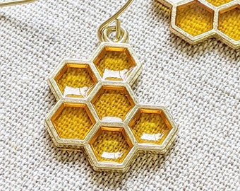Hypoallergenic Honeycomb Earrings, Geometric Hexagon Earrings, Bee Lovers, Beekeeper Gifts for Her, Minimalist Earrings, Honey Jewelry