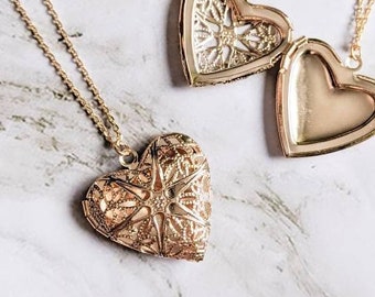 Heart Locket Necklace, Golden Heart Necklace, Romanic Locket, Vintage Style Locket, Simple Jewelry, Filigree Necklace, Diffuser Locket