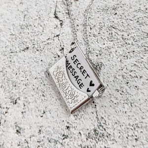 Envelope Locket Necklace, Silver Locket Necklace, Stainless Steel Locket, Vintage Locket, Personalised Locket, Secret Message, Gift for Mom