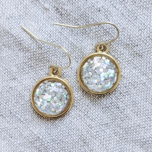 Glitter Sparkle Earrings Silver Gold Rainbow Glitter Jewelry Round Earrings Sparkles Resin Earrings Sparkly Jewelry Holographic Earrings image 1