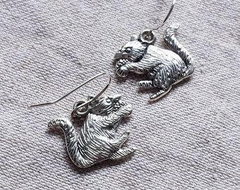 Squirrel Earrings Silver Squirrels Forest creatures Fauna Earrings Forest Animal Jewelry Chipmunk earrings Rodent earrings kawaii earrings