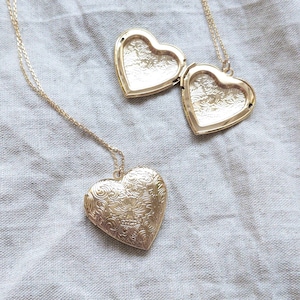 Golden Heart Locket Necklace: Filigree Victorian Style, Romantic Gift