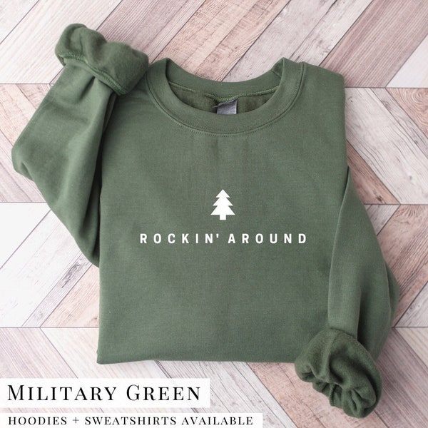 Christmas Tree Sweatshirt. Rockin Around the Christmas Tree Hoodie. Unisex Adult Holiday shirt. Minimal Merry Xmas Crew.