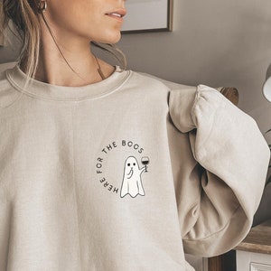 Funny Halloween Sweatshirt. Here for the Boos Hoodie. Cute Ghost Boo Crew Neck. Vintage Spooky Season Sweater. Stay Spooky Wine Tee.