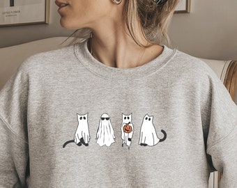 Halloween Sweatshirt + Hoodie. Cat Ghosts UNISEX Halloween Crewneck. Cute Ghost Boo Crew. Vintage Black Cat Sweater. Spooky Season Hoodie.