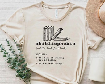 Chemise Abibliophobia. Cadeau d’amoureux des livres. Livre amateur tee. Cadeaux de rat de bibliothèque. Chemise de lecture. Cadeau de professeur d’anglais. Lecteur t-shirt pour hommes et femmes.