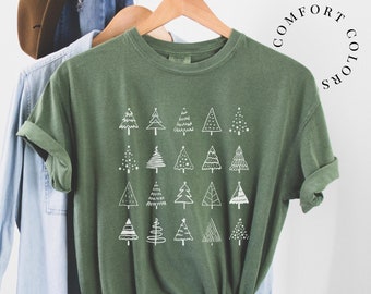 Comfort Colors® Christmas Shirt - Christmas Tree Doodle T-shirt. Minimal Xmas Tee. Holiday Season Shirt. Merry Christmas Crew. Boho Trees.