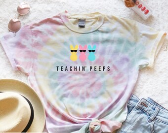 Teachin Peeps Easter Shirt - Unisex. Funny Easter Tee for Teacher. Bunny Ears Tshirt for Women. Happy Easter Gift. Teaching Cool Peeps.