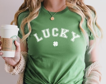 St Patrick's Day Shirt - Lucky Arched College Tee. Saint Patty's Day Shamrock Shirt. Irish Teacher tshirt. Four Leaf Clover - Mom Luck Gift.