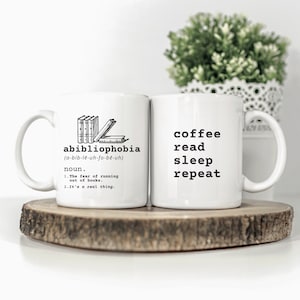 Book lover gift. Abibliophobia mug. Vintage reader coffee cup. Book lover gifts. Funny reading mug. Bookworm gift. English teacher gift.