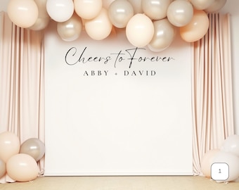 Cheers to Forever - Custom Wedding Backdrop. Engagement Party Photo Backdrop. Couples Wedding Shower Decor. Personalized Wedding Backdrop.