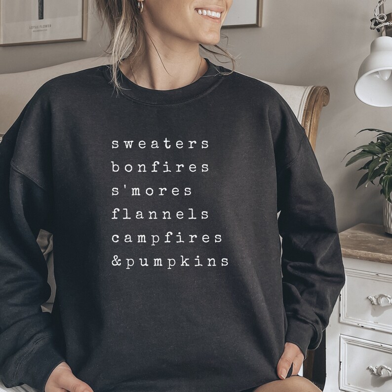 Fall Essentials Sweatshirt. Adult Unisex Autumn hoodie. Vintage Sweaters, Campfires, Flannels & S'mores. Hello pumpkin weather shirt. 