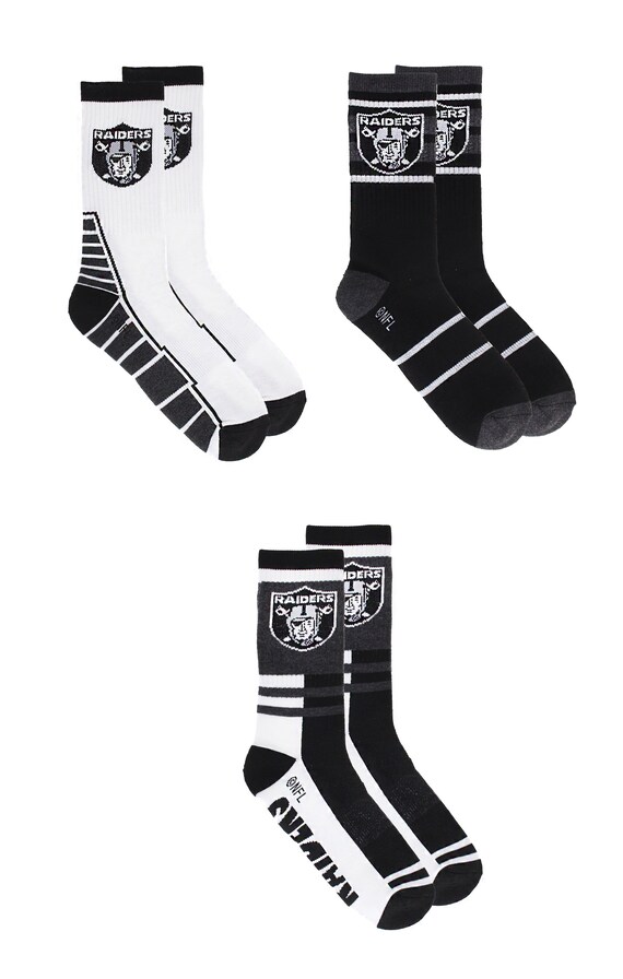 Las Vegas Raiders Socks 3 Pack Mens Shoe Size 7-12 Crew Length 