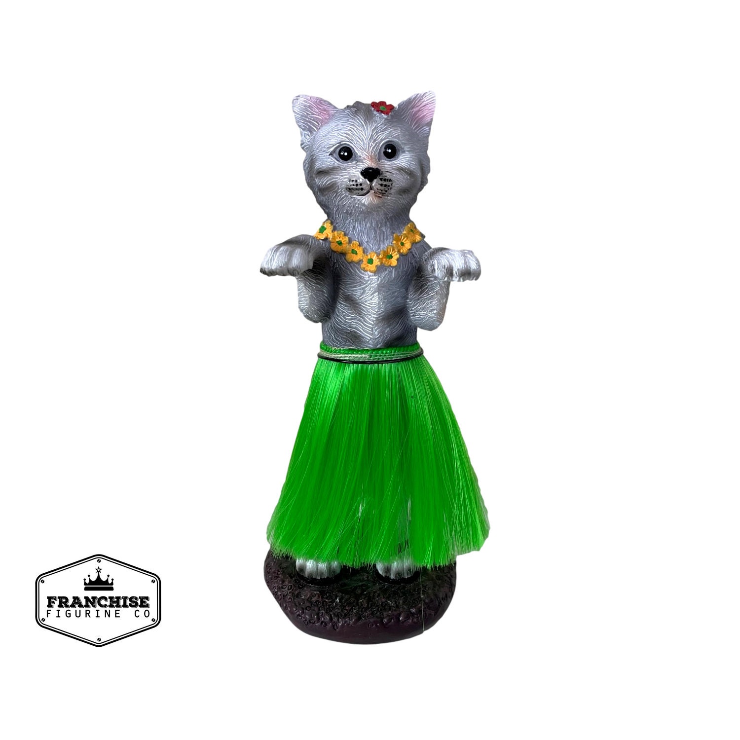Dashboard Hula Cat Kitten Car Bobblehead Figurine 6 Inches Green