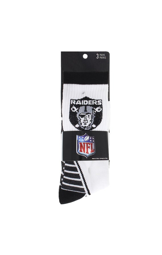 Las Vegas Raiders Socks 3 Pack Crew Length NFL Football Men Shoe Sz 7-12 Oakland