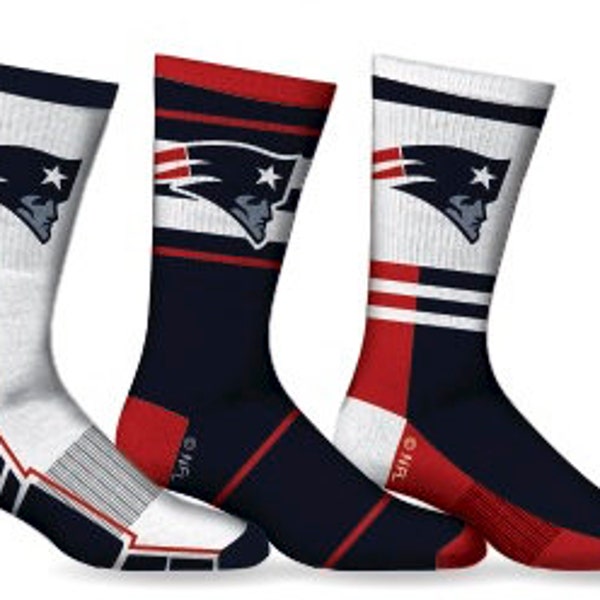 New England Patriots Socks Fits Mens Shoe Sizes 7-12 Crew Length 3 Pairs