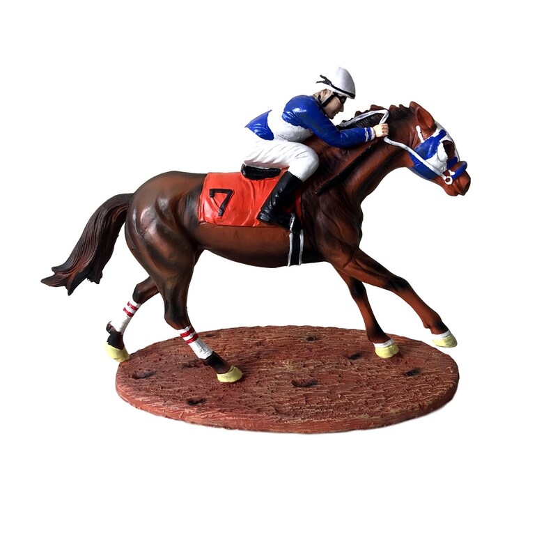 Race Horse Figurine Statue Decor Thoroughbred with Jockey Etsy