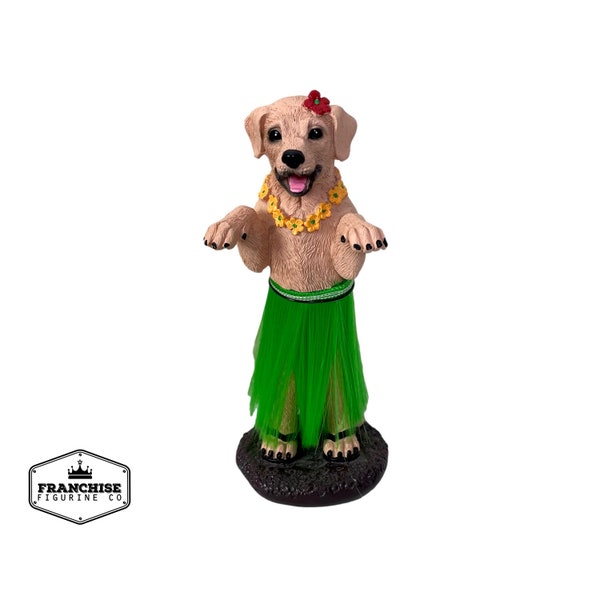 Hula Dog Bobblehead – Labrador in Green Grass Skirt, Hawaiian Lei