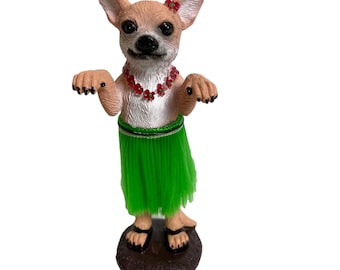 Hula Chihuahua Gift Dog Doll Dashboard Car Accessories Bobblehead for Van Life and Beach Creations