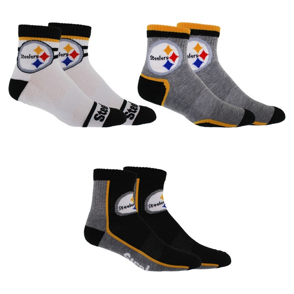 Pittsburgh Steelers Socks 3 Pack Mens Shoe Size 7-12 Quarter Length