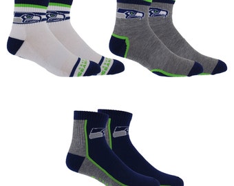 Seattle Seahawks Socks 3 Pack Mens Shoe Size 7-12 Quarter Length