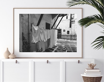 Black & White Print, Greek Laundry Print, Digital Download, Laundry Room Decor, Wall Art, Travel Photography