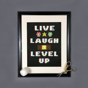 PDF Cross Stitch Pattern - Live, Laugh, Level Up - Mario