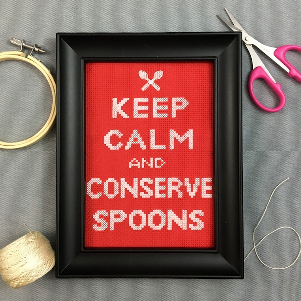 PDF Cross Stitch Pattern - Keep Calm and Conserve Spoons