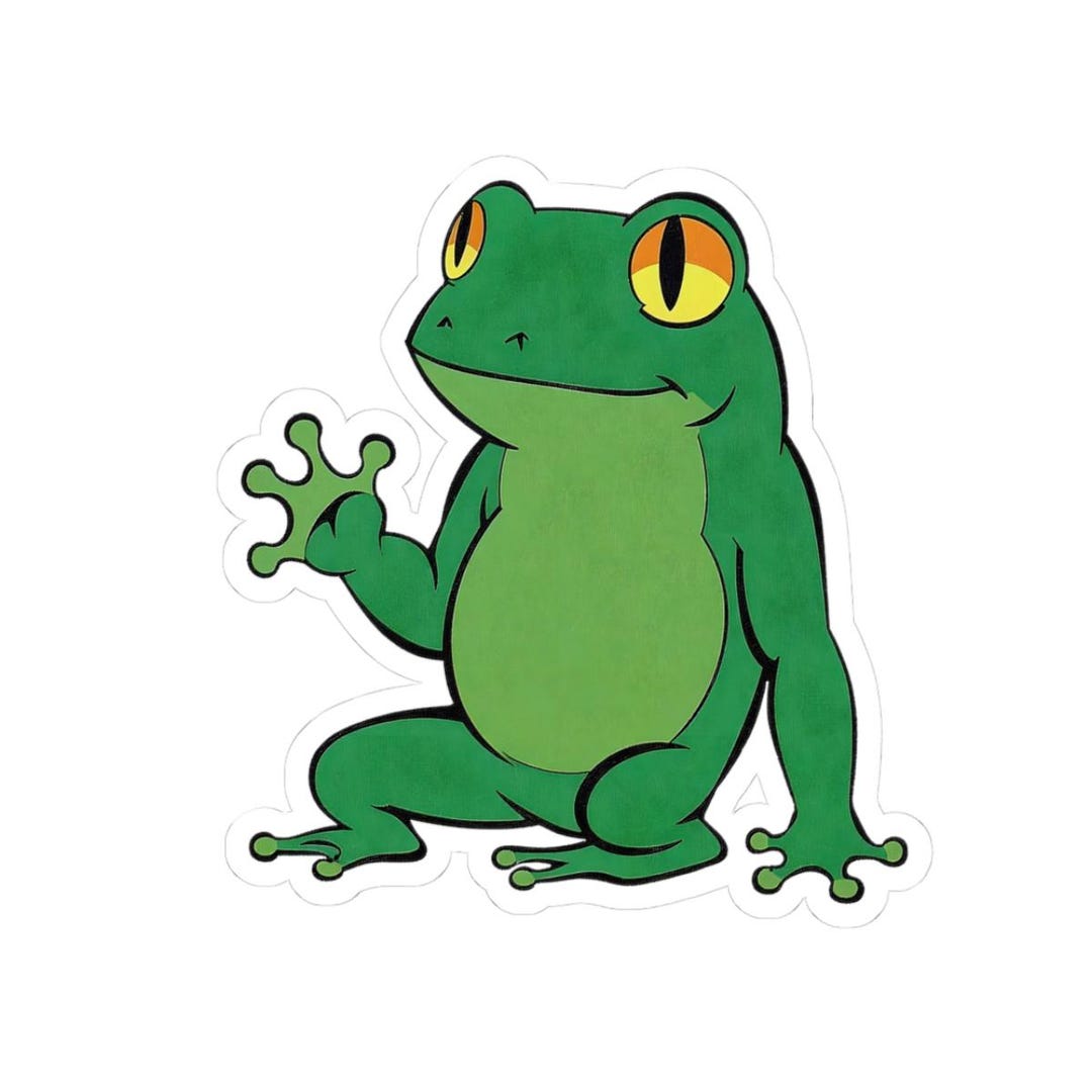 Cute Frog Stickers for Frog Lovers, Waving Cartoon Green Frog Kiss-cut ...