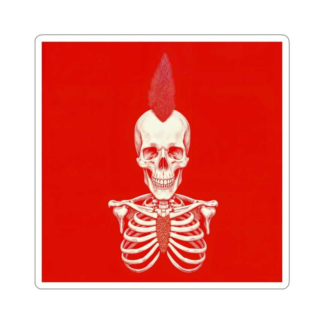 Mohawk Sticker Skull With Red Mohawk Sticker | Kiss-cut Sticker - Etsy