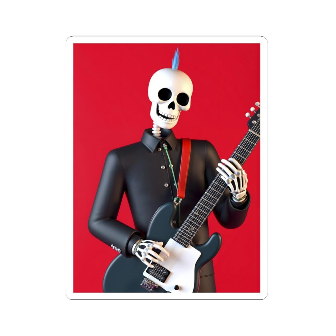 Skeleton Punk Guitarist Kiss-cut Stickers, Rock Music Vinyl Sticker ...