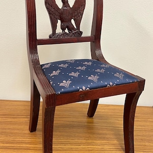 Vintage Dollhouse Cushion Seat Wood Chair Carved Eagle Back | Size 9" x 8.5" x 16"