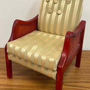Vintage Dollhouse Cushion Tufted Backing Wooden Chair | Size 9.5" x 9.5" x 14"