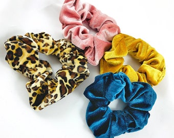 Velvet Hair Scrunchie | Leopard Print or Solid Color Hair Tie