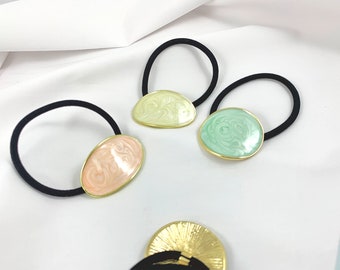 Oval Metal Elastic Hair Tie | Trendy Ponytail Holder